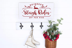 Reindeer Sleigh Rides Painted Wood Sign White Board Charcoal Lettering