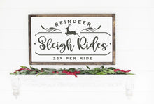 Load image into Gallery viewer, Reindeer Sleigh Rides Painted Wood Sign White Board Red Lettering