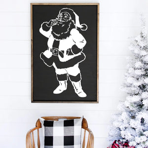 Santa Claus Painted Wood Sign Black Board White Image