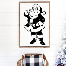 Load image into Gallery viewer, Santa Claus Painted Wood Sign White Board Black Image
