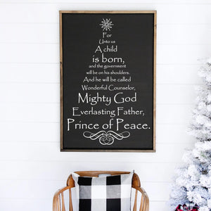 Scripture Christmas Tree Painted Wood Sign Black Board White Lettering