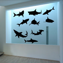 Load image into Gallery viewer, Set Of Nice Shark Silhouette Vinyl Wall Decals Black Vinyl