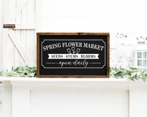Spring Flower Market Painted Wood Sign Black
