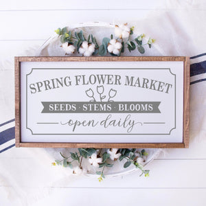 Spring Flower Market Painted Wood Sign White