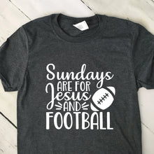 Load image into Gallery viewer, Sundays Are For Jesus And Football Short Sleeve T Shirt Dark Heather Gray White Lettering
