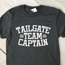 Load image into Gallery viewer, Tailgate Team Captain Short Sleeve T Shirt Dark Heather Gray White Lettering