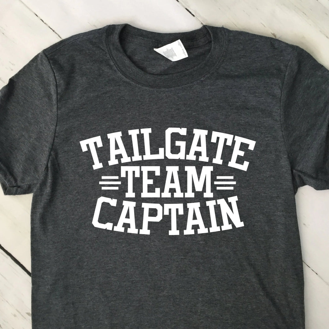 Tailgate Team Captain Short Sleeve T Shirt Dark Heather Gray White Lettering