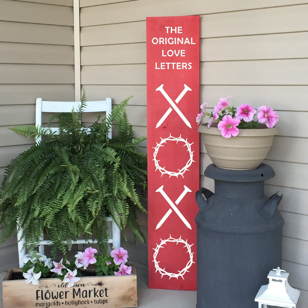 The Original Love Letters XOXO Christian Porch Painted Wood Welcome Sign Red Paint White Letters