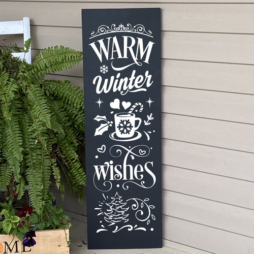 Warm Winter Wishes Porch Sign Black Board White Letters