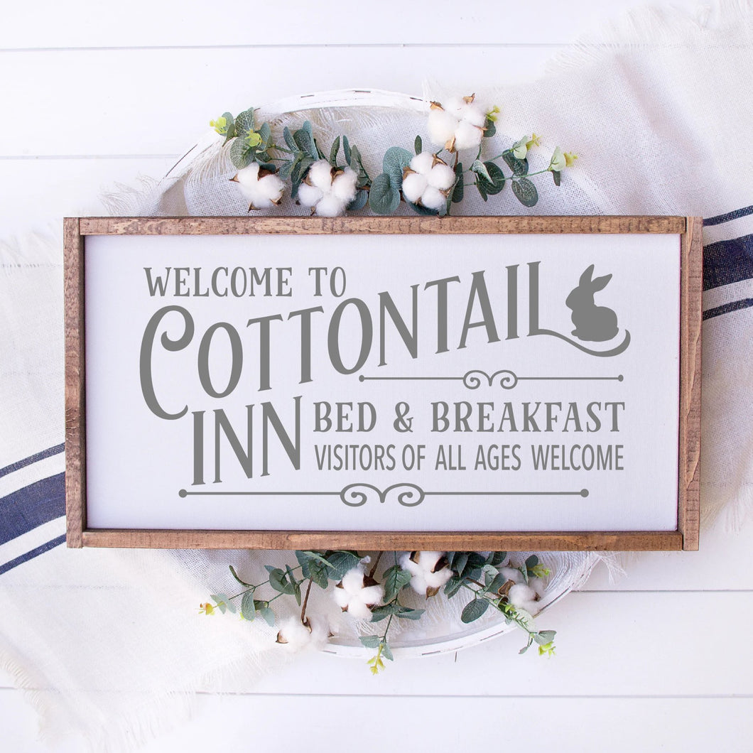 Welcome To The Cottontail Inn Bed & Breakfast Painted Wood Sign White