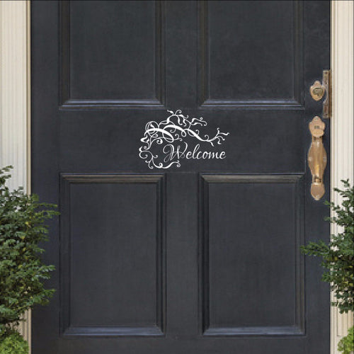 Welcome With Vines and Flourishes Vinyl Door Decal 22535 - Cuttin' Up Custom Die Cuts - 1