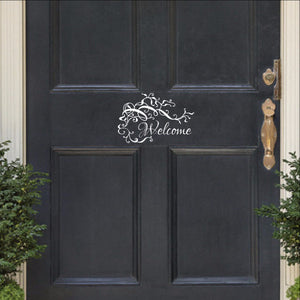 Welcome With Vines and Flourishes Vinyl Door Decal 22535 - Cuttin' Up Custom Die Cuts - 1