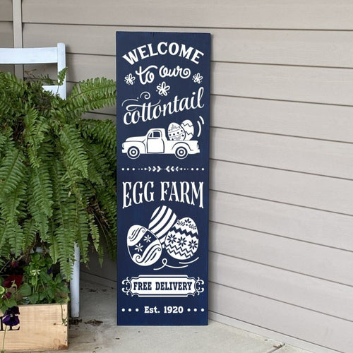 Welcome To Our Cottontail Egg Farm Painted Wooden Porch Welcome Sign