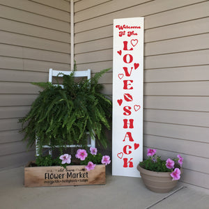 Welcome To The Love Shack Painted Wood Sign White Board Red Lettering