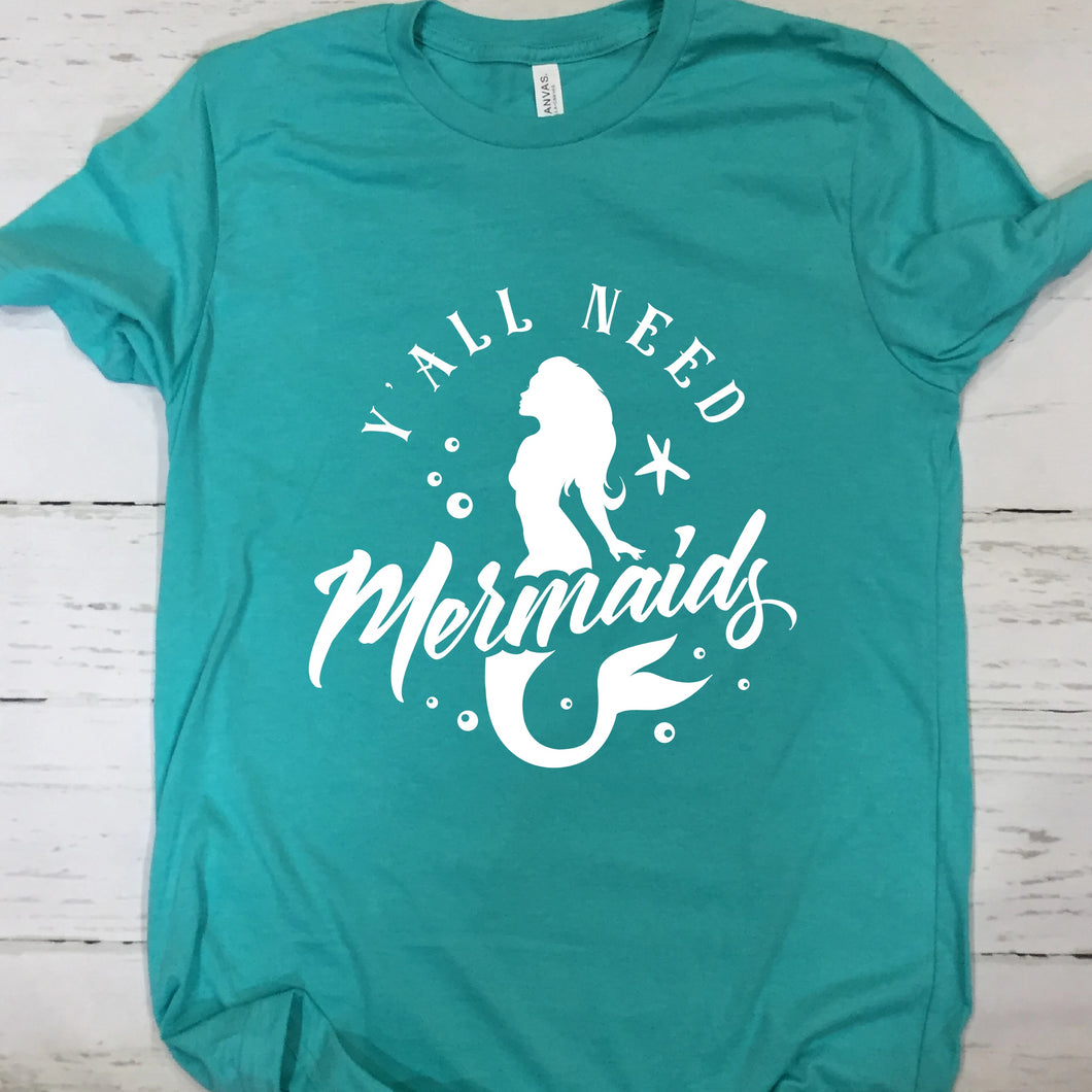 Y'All Need Mermaids Short Sleeve T Shirt Heather Sea Green